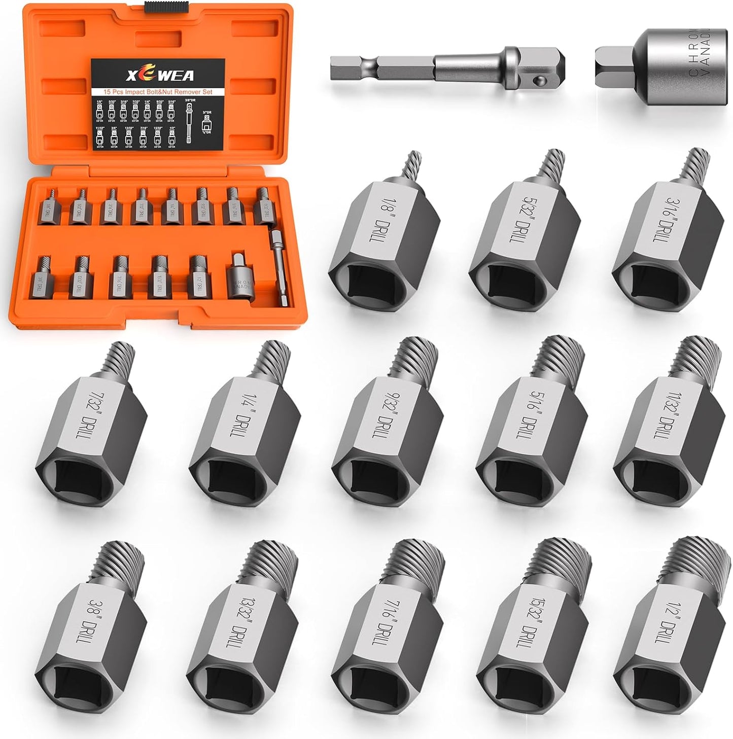 XEWEA Upgrade 15 Piece Screw Extractor Set for Easy Removal