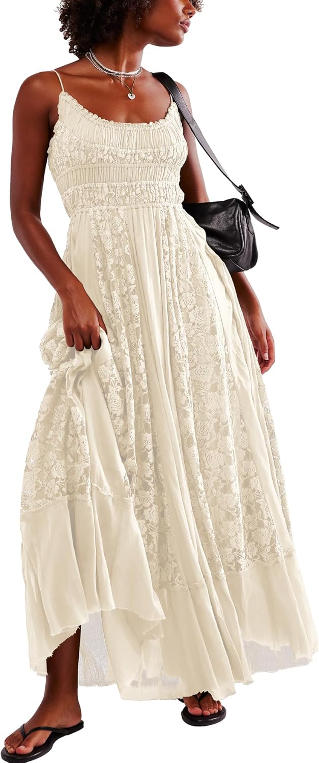 Gacaky Summer Dress for Women Casual Lace Floral Embroidered
