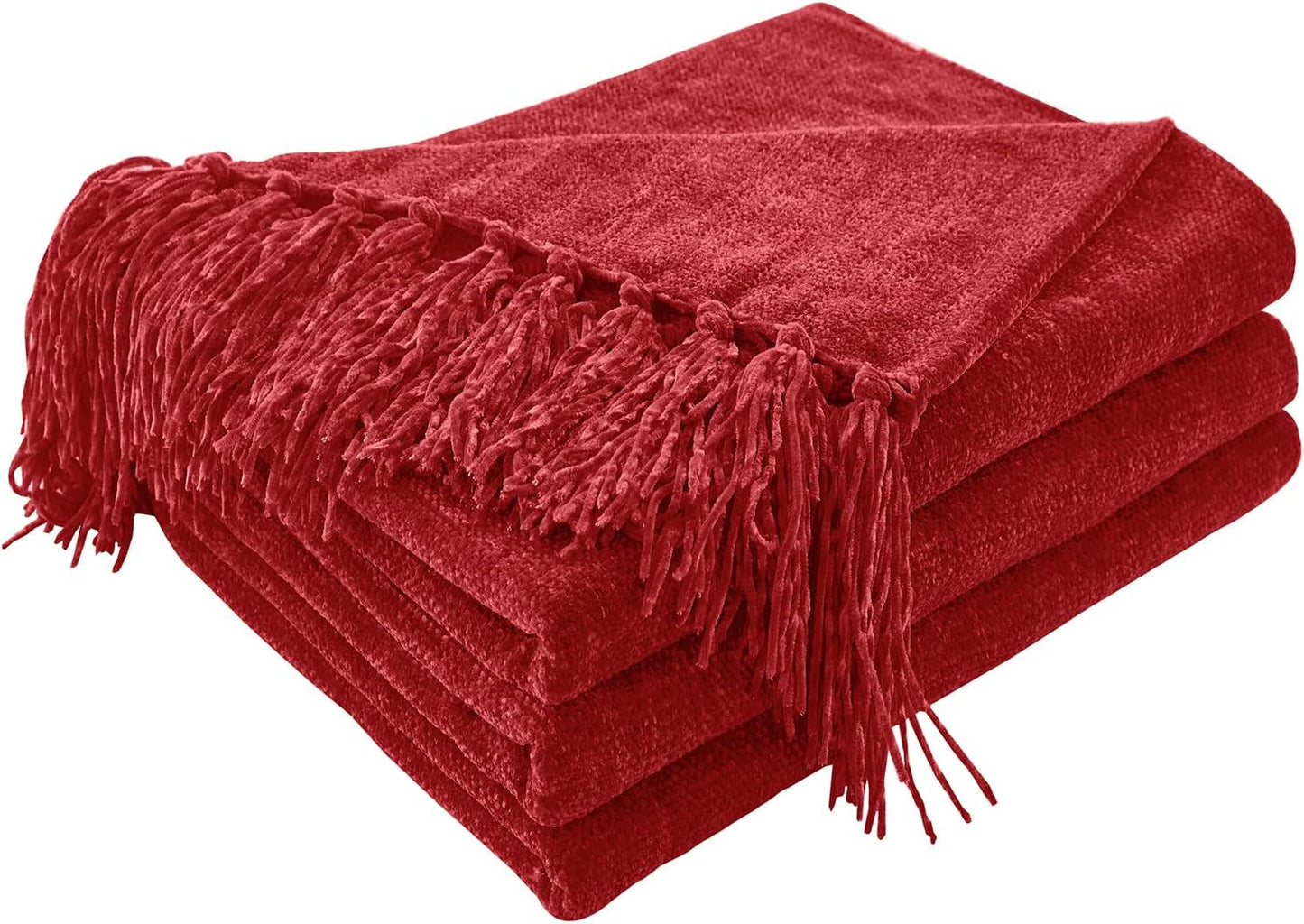 CozeCube Chenille Throw Blanket - Cozy Plush Fuzzy Red Decor