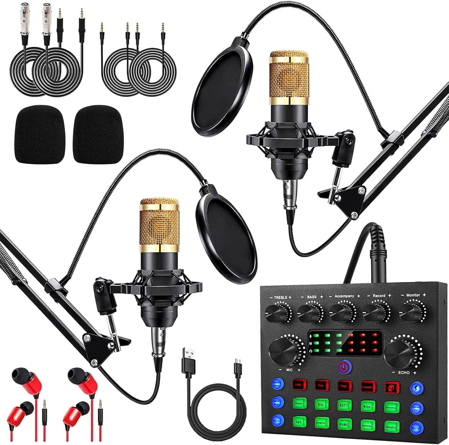 ALPOWL Podcast Equipment Bundle for 2 with BM800 Mic and Mixer