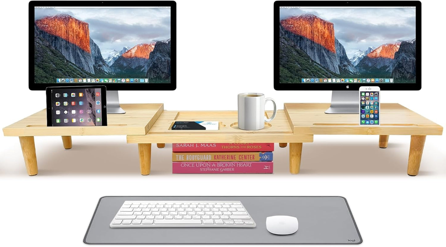Dual Monitor Stand Riser for Home Office - Adjustable & Stylish