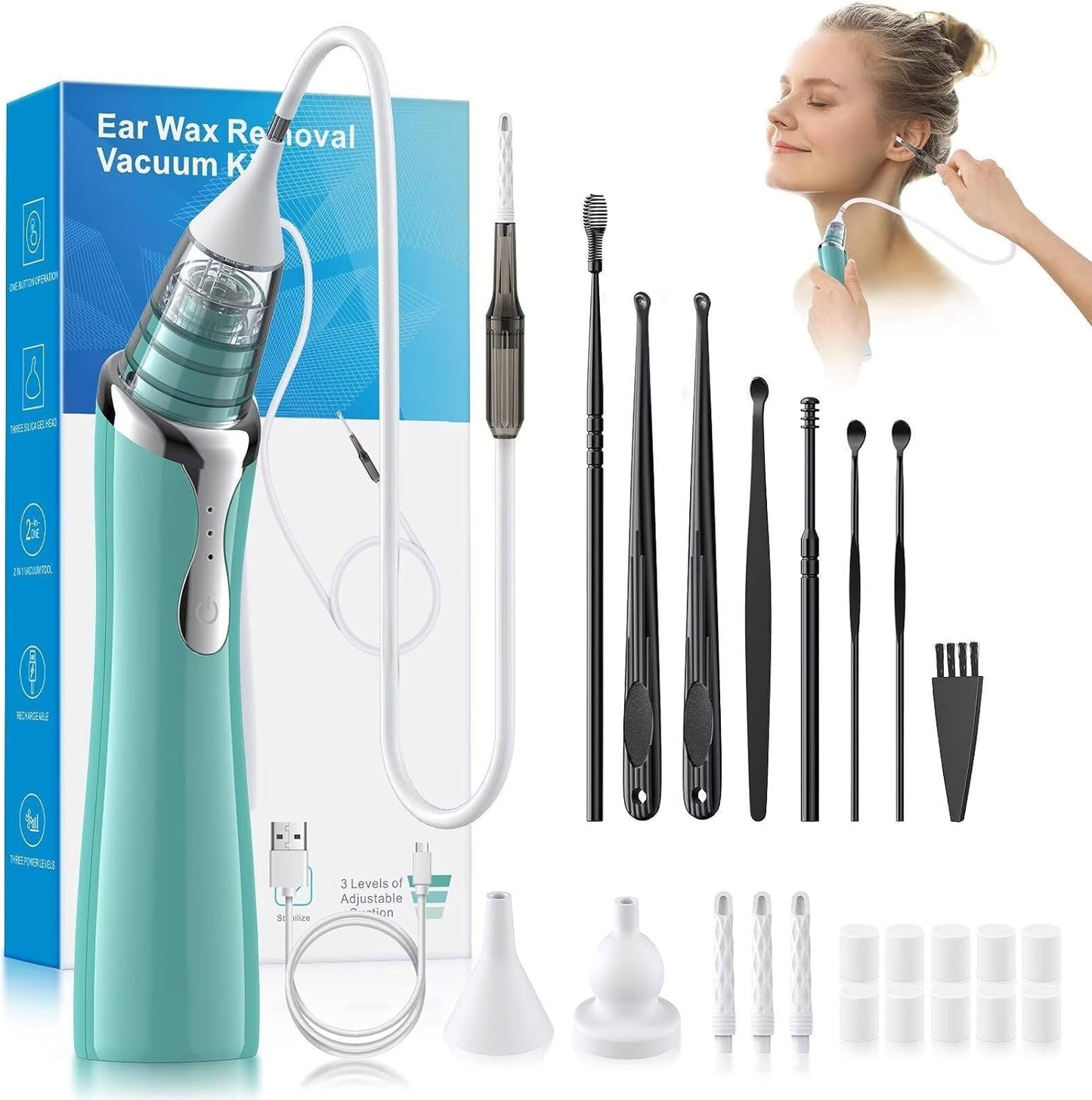 Ear Vacuum Wax Removal Tool with Strong Suction for All Ages