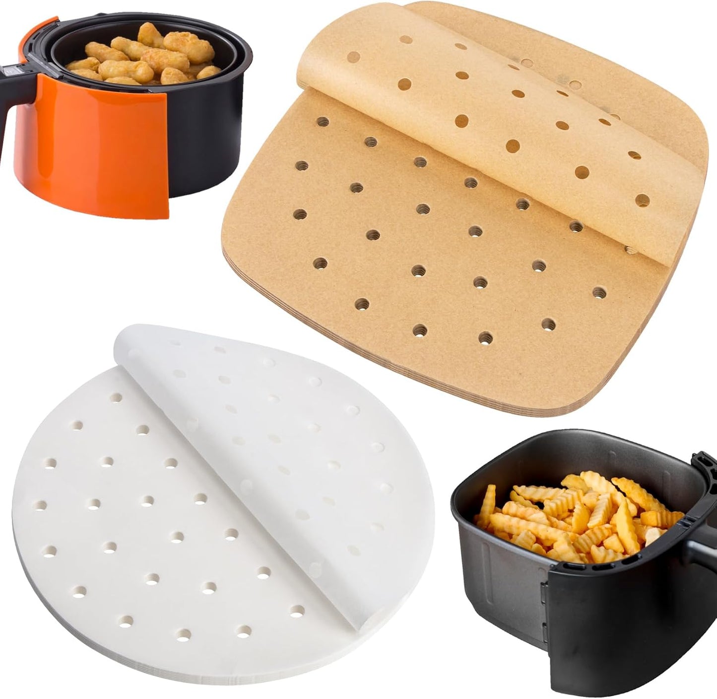 100 Air Fryer Parchment Paper Liners - Non-Stick Perforated Sheets, Multi-Use ~ M 7.9 x 8.5 ~ Easy Cooking
