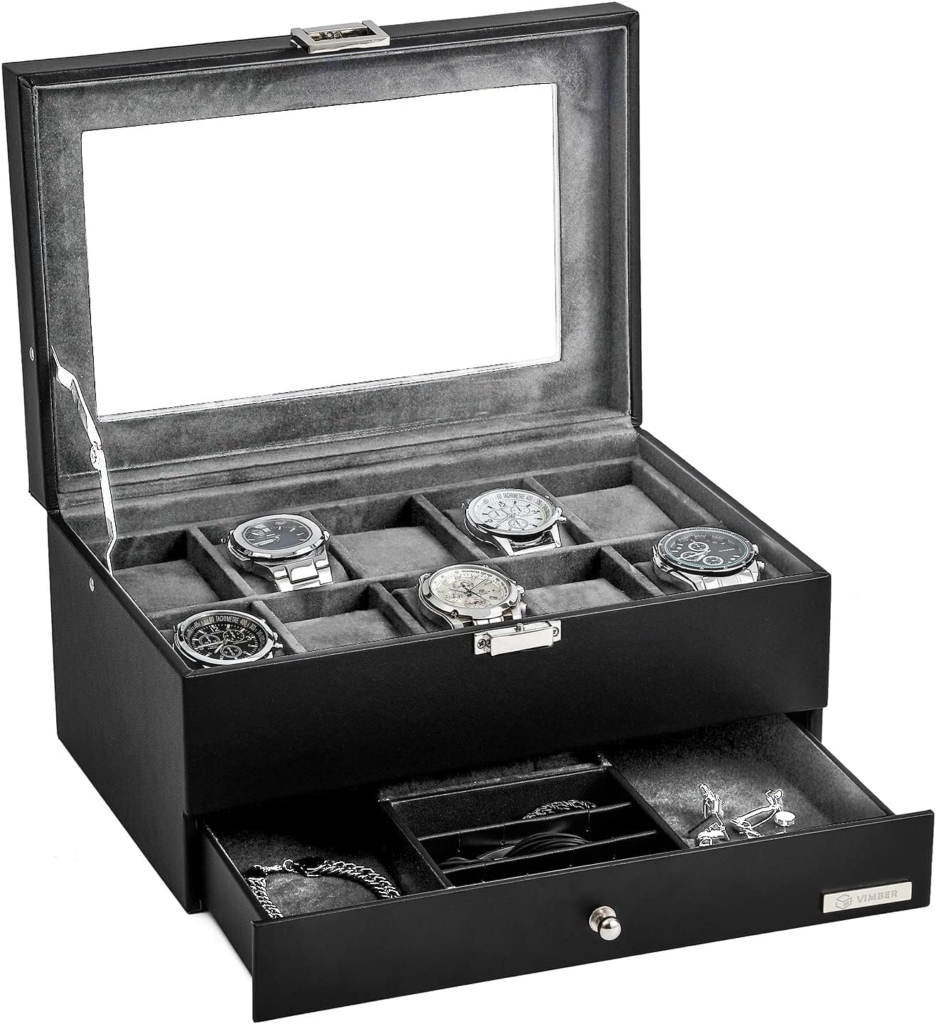 10-Slot Watch Box with Glass Lid - Stylish Organizer
