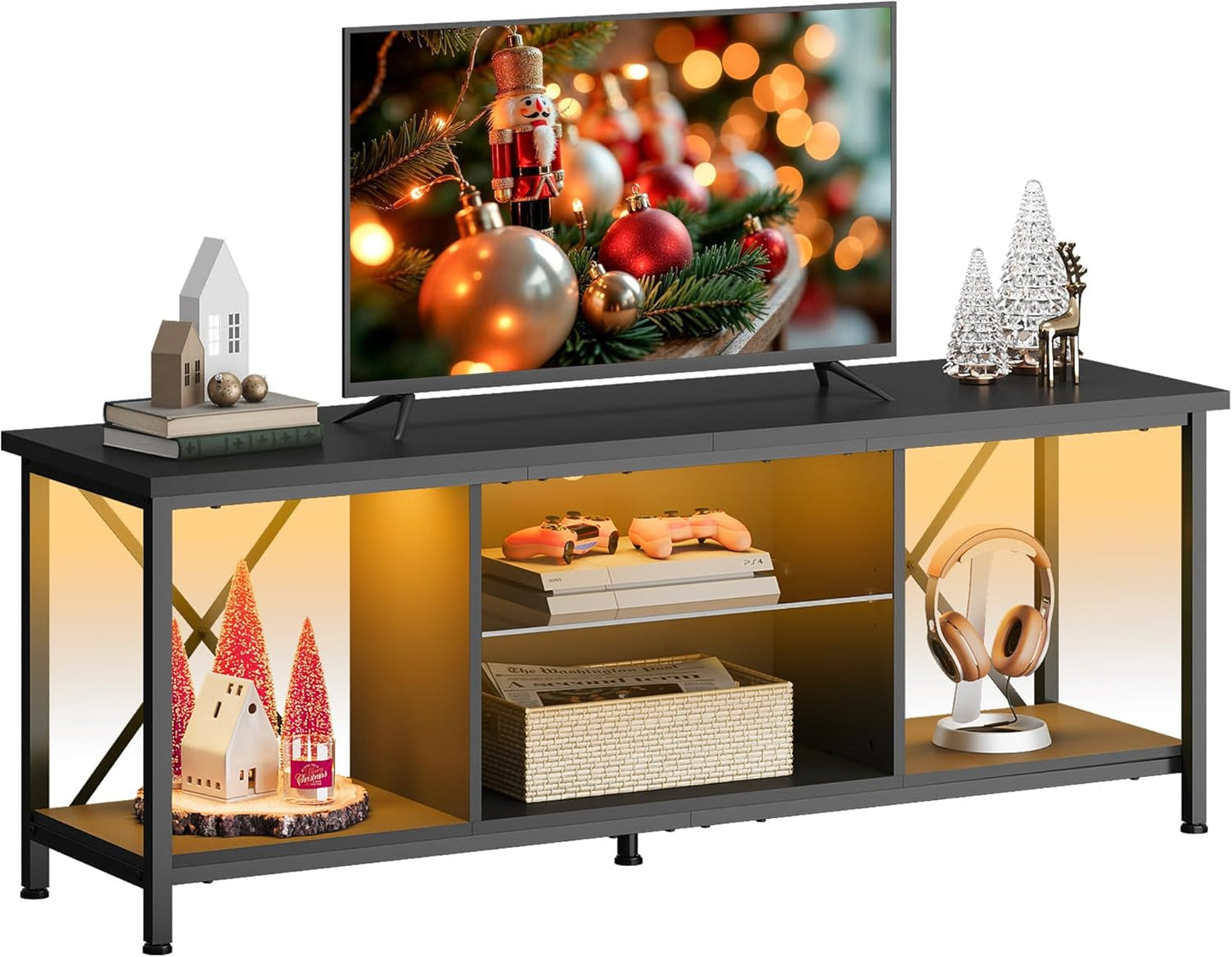 WLIVE 55-inch Industrial TV Stand with LED Lights for Modern Homes