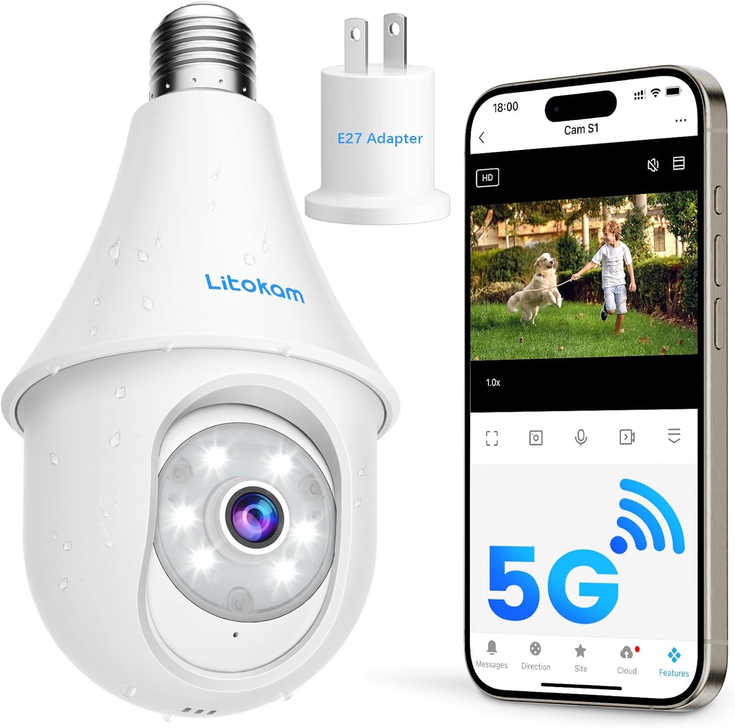 Litokam Light Bulb Security Camera 5MP with Color Night Vision