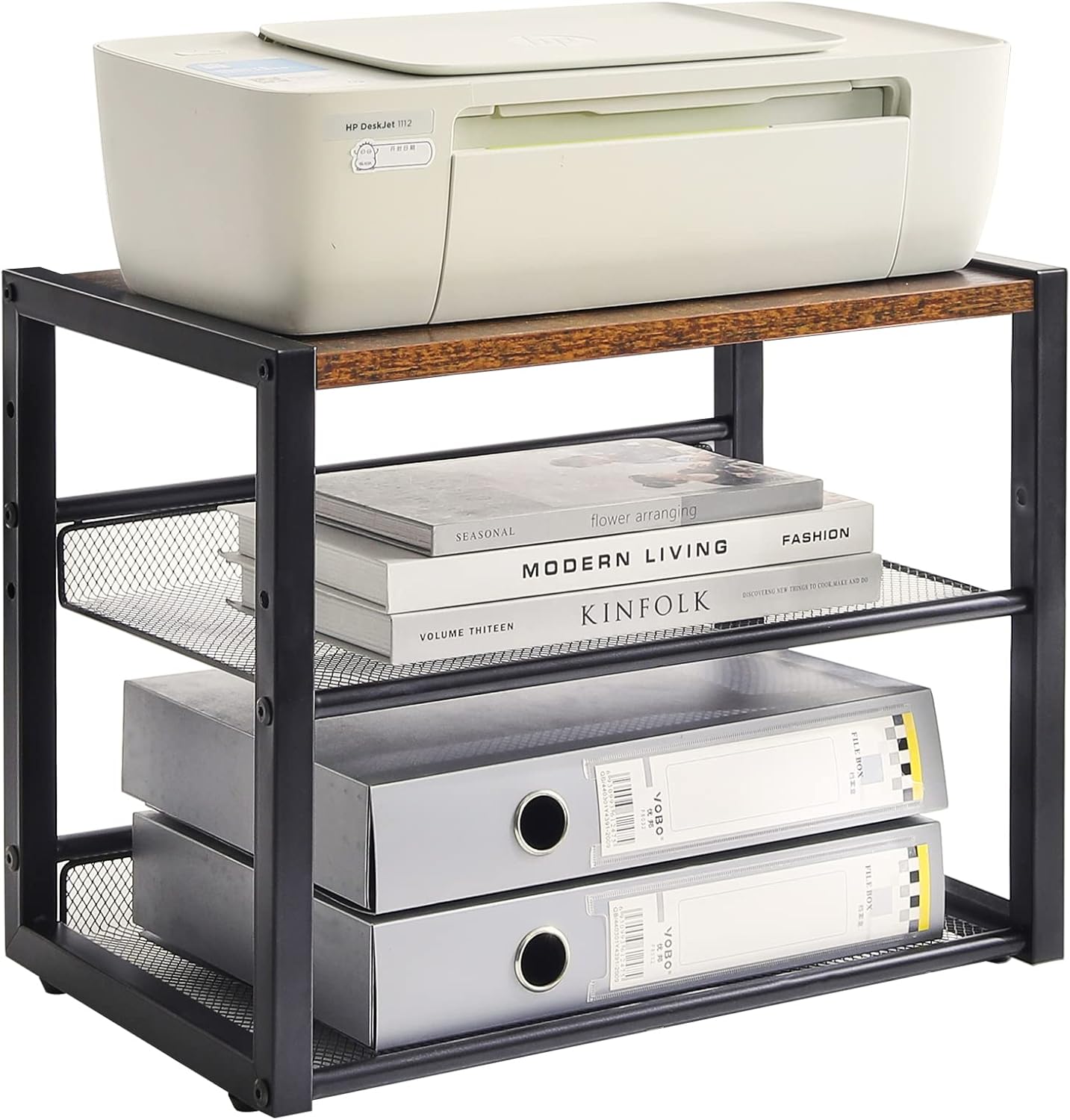 Rustic Brown Printer Stand, 3-Tier Organizer - Home Office Essential