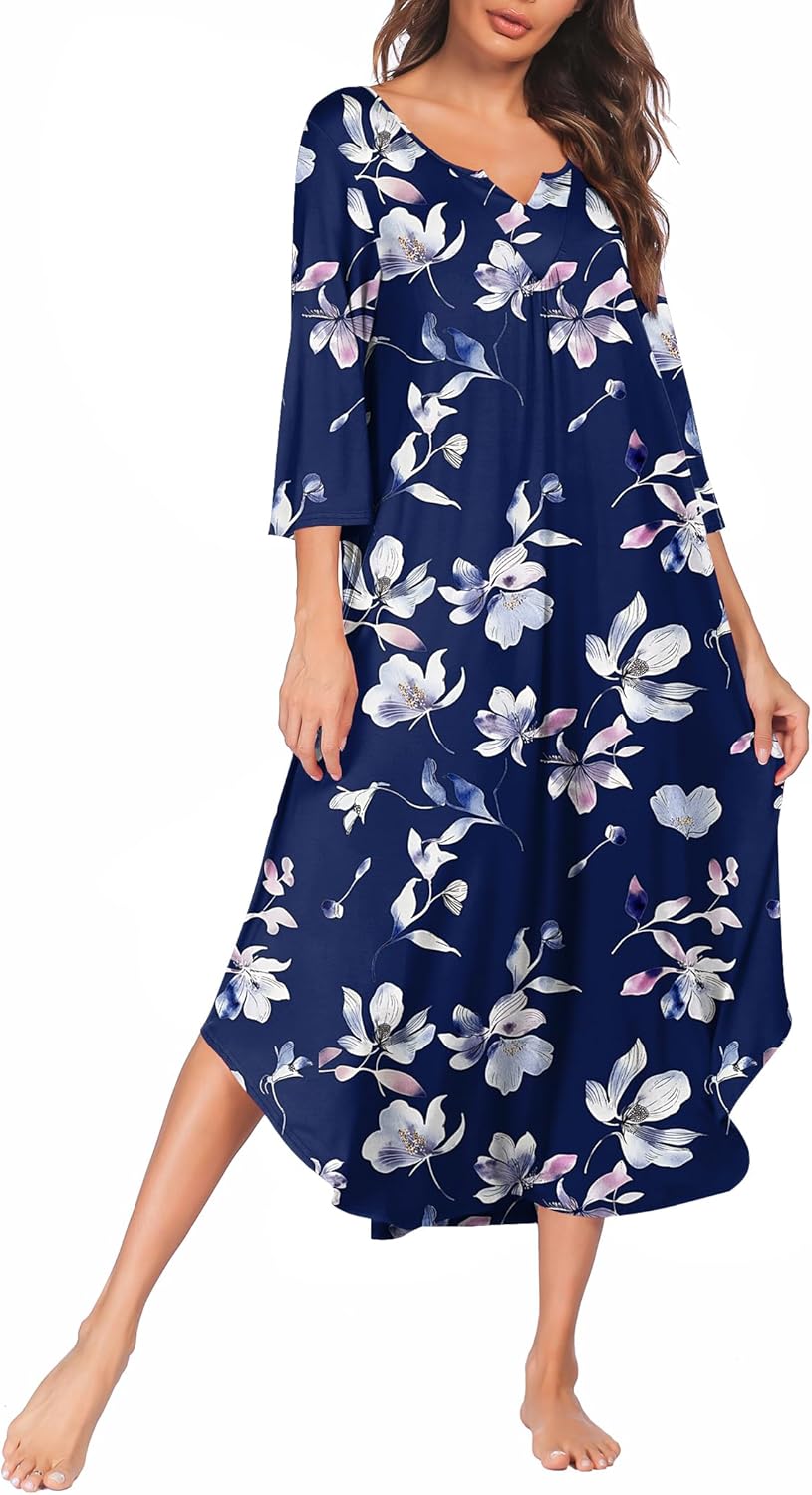 Ekouaer Long Nightgown for Women with 3/4 Sleeves and Comfort