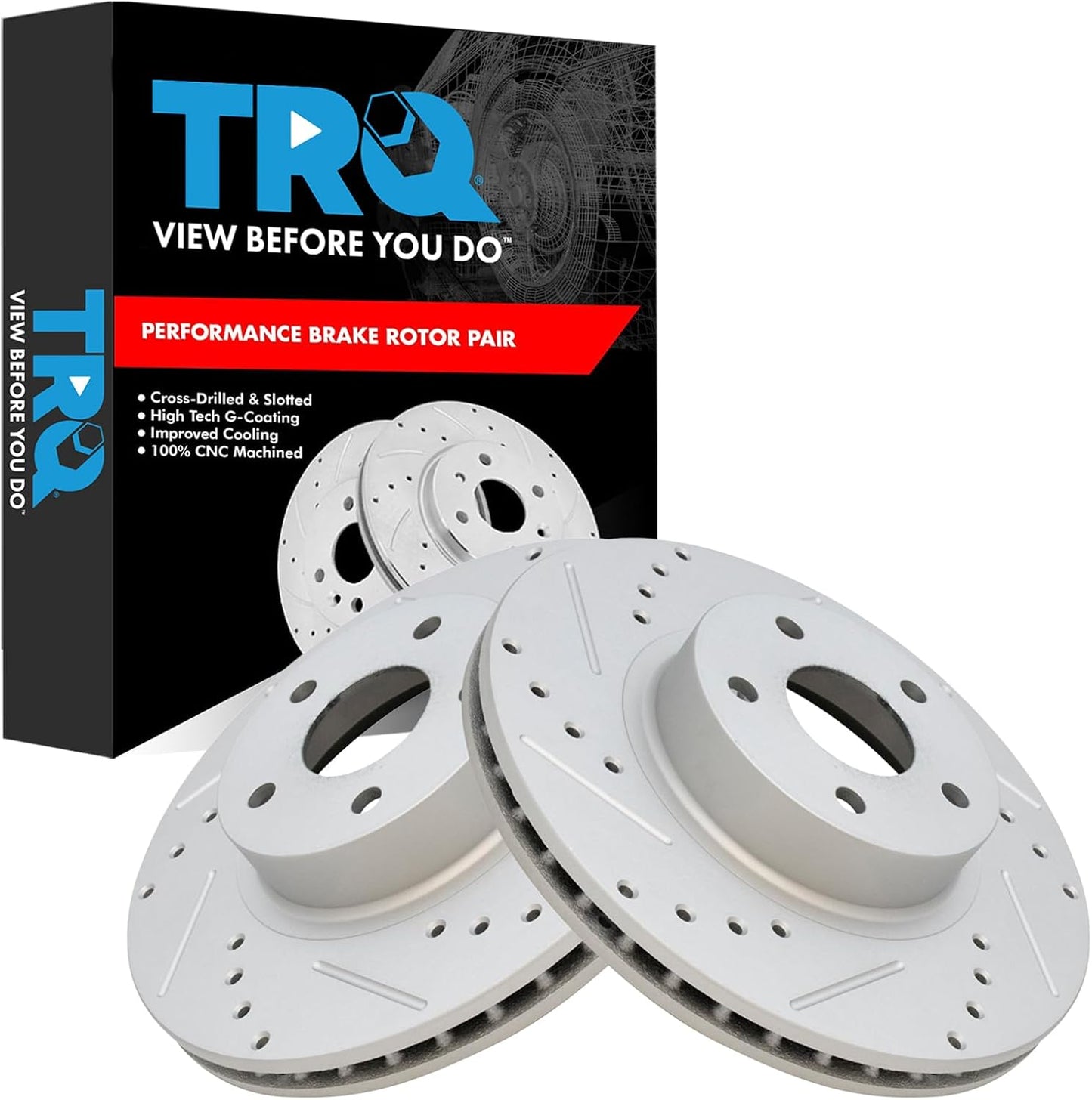 TRQ Front Performance Brake Rotor Set for 2005-2016 Vehicles