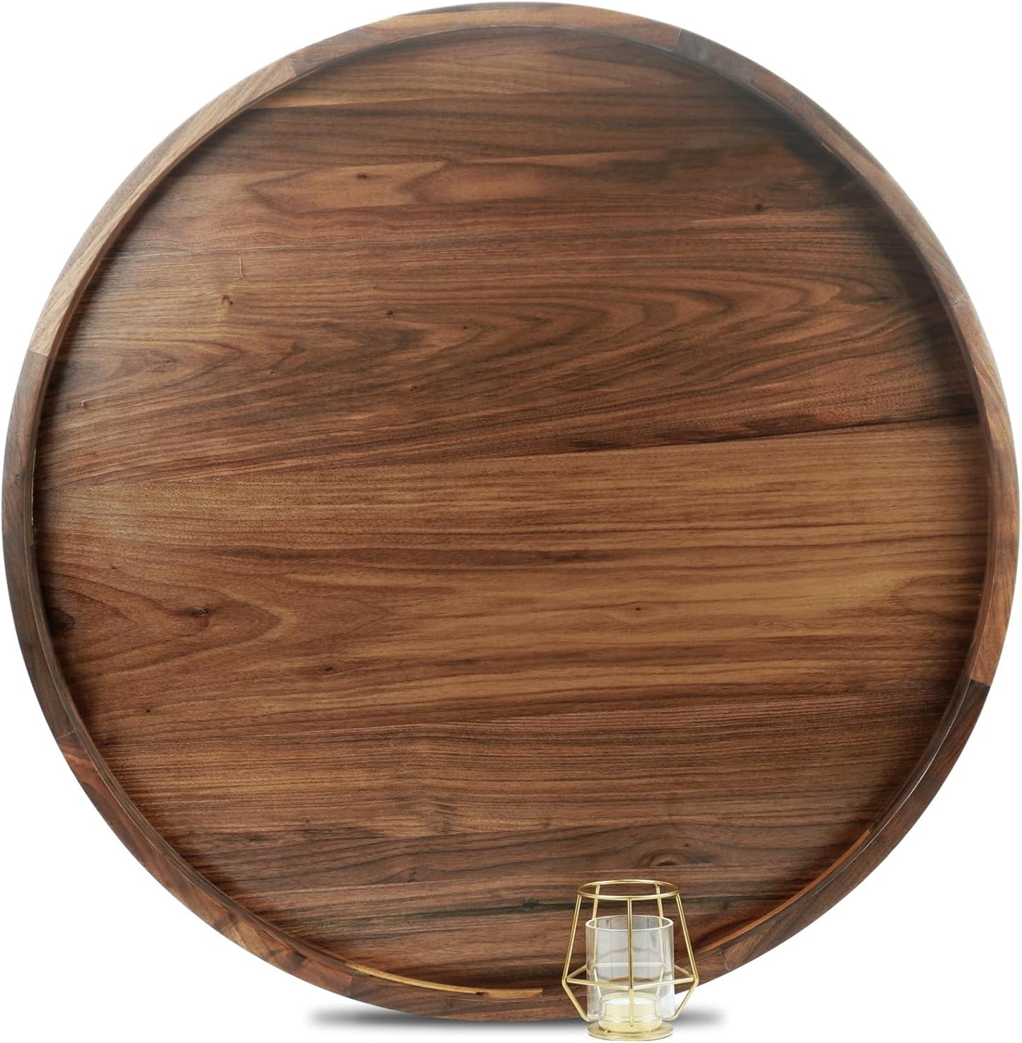 28 Inch Extra Large Round Black Walnut Wood Ottoman Tray