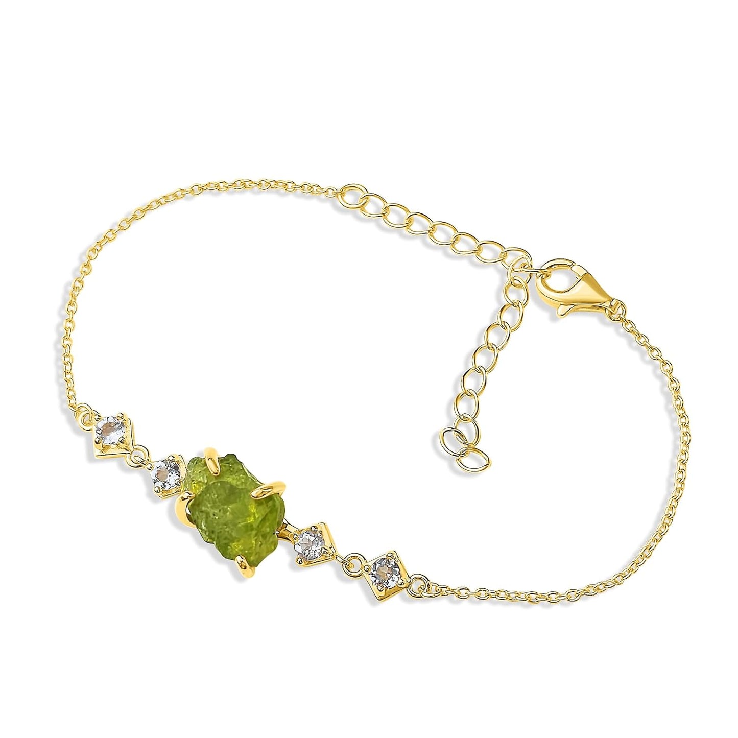 Raw Peridot Crystal Chain Bracelet for August Birthstone Gift