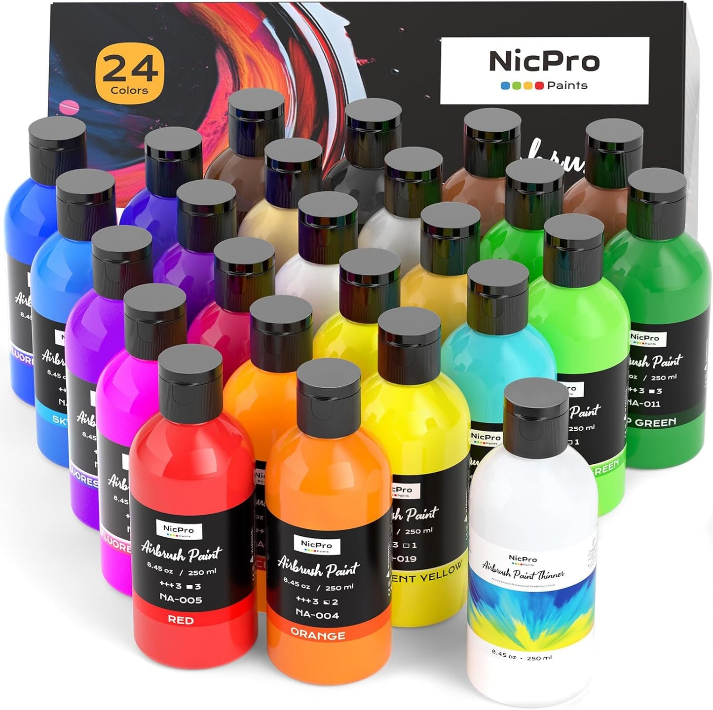 Nicpro 24 Colors Airbrush Paint Set for Vibrant Art Projects