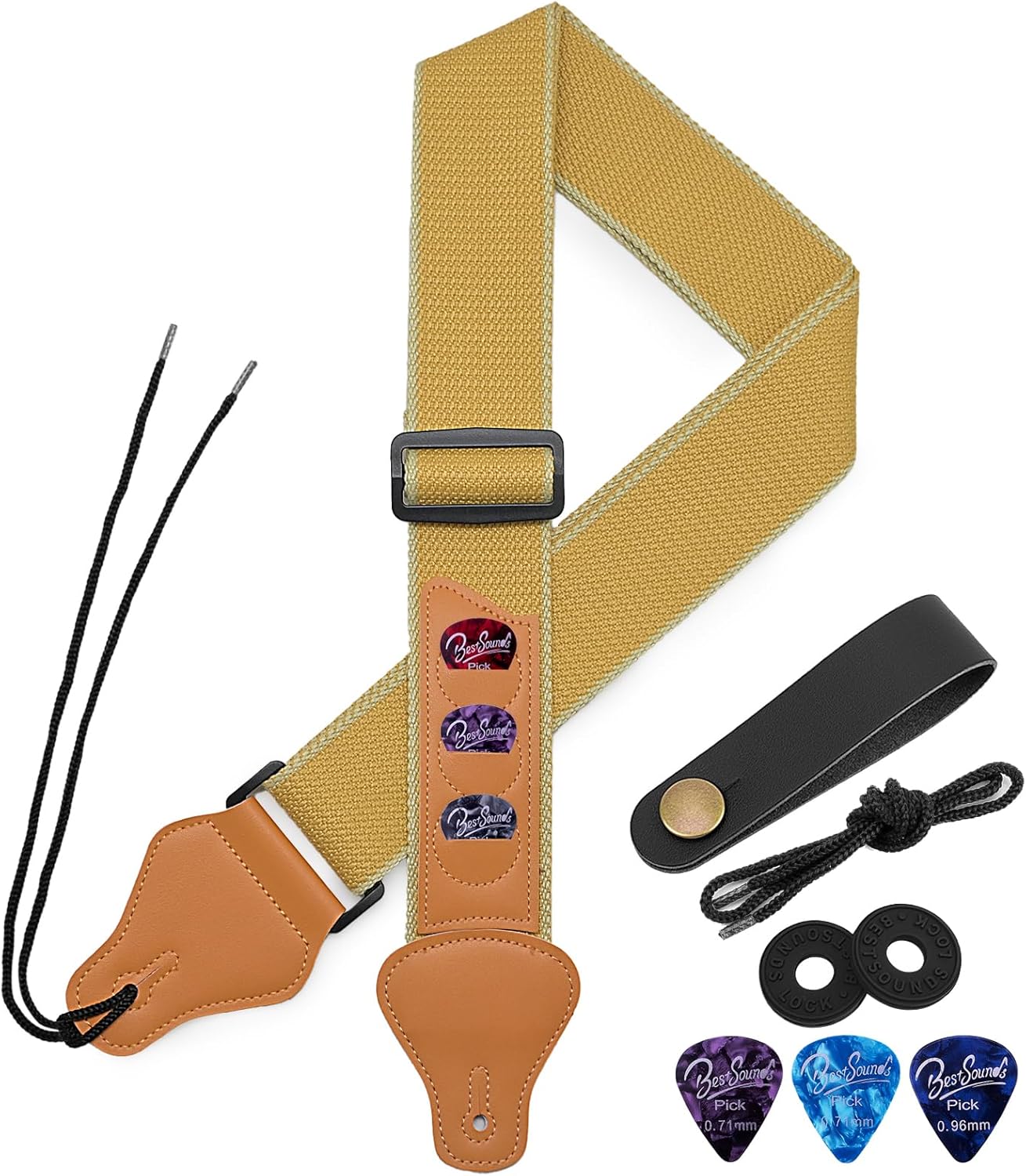 BestSounds Guitar Strap - Leather Head, Pick Holder