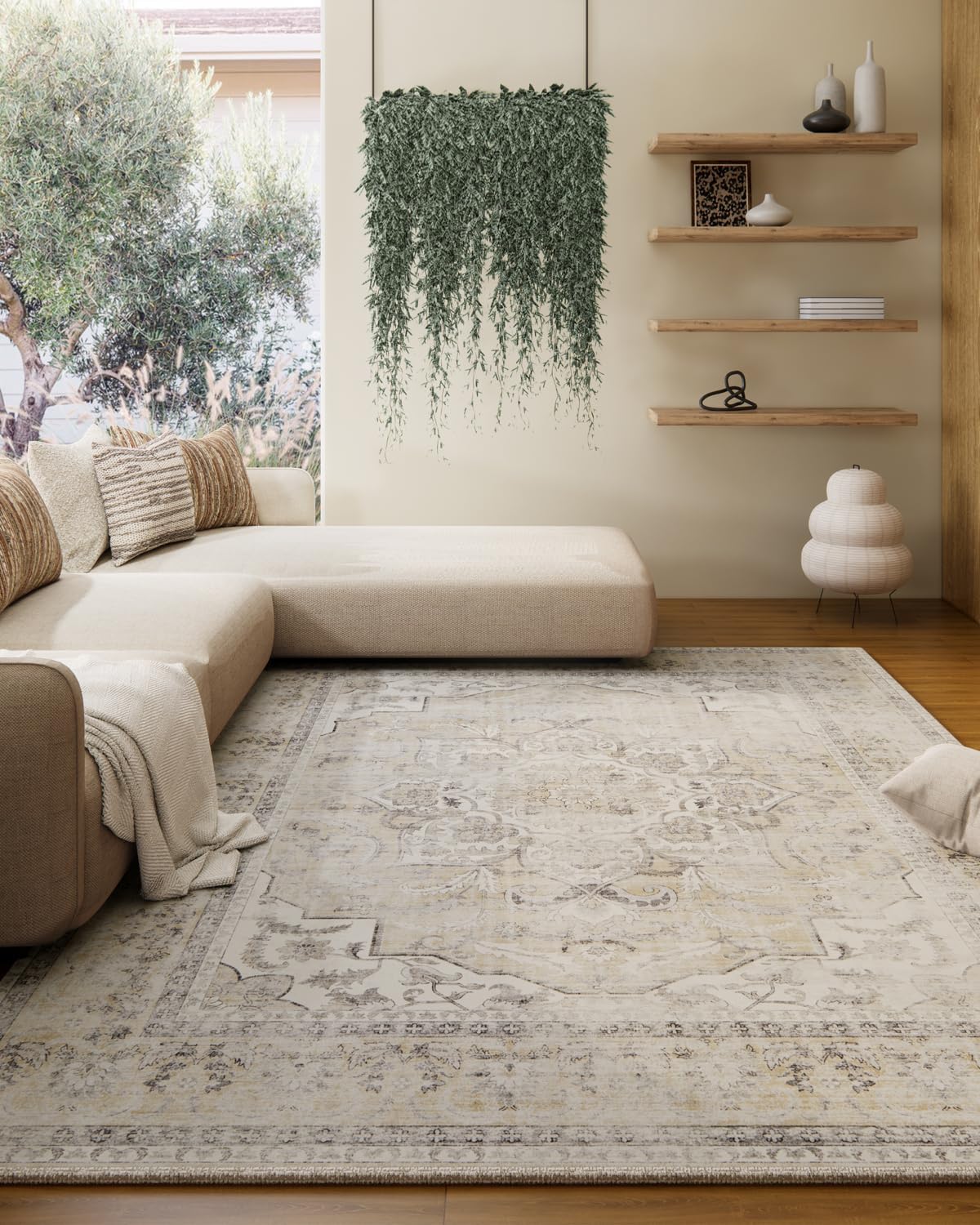 Washable Area Rugs for Living Room: Soft Boho 5x7 Accent Rug