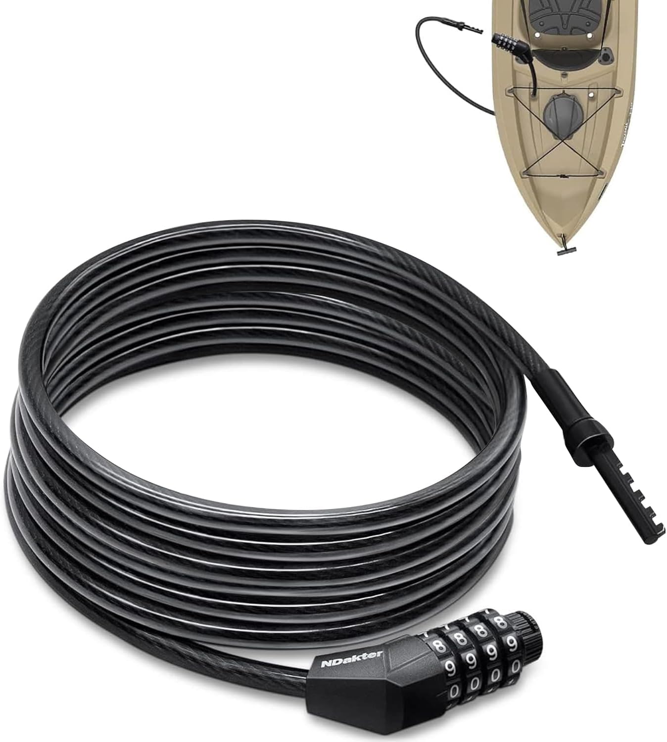 NDakte Extra Long Cable Lock for Kayaks, Scooters, and More