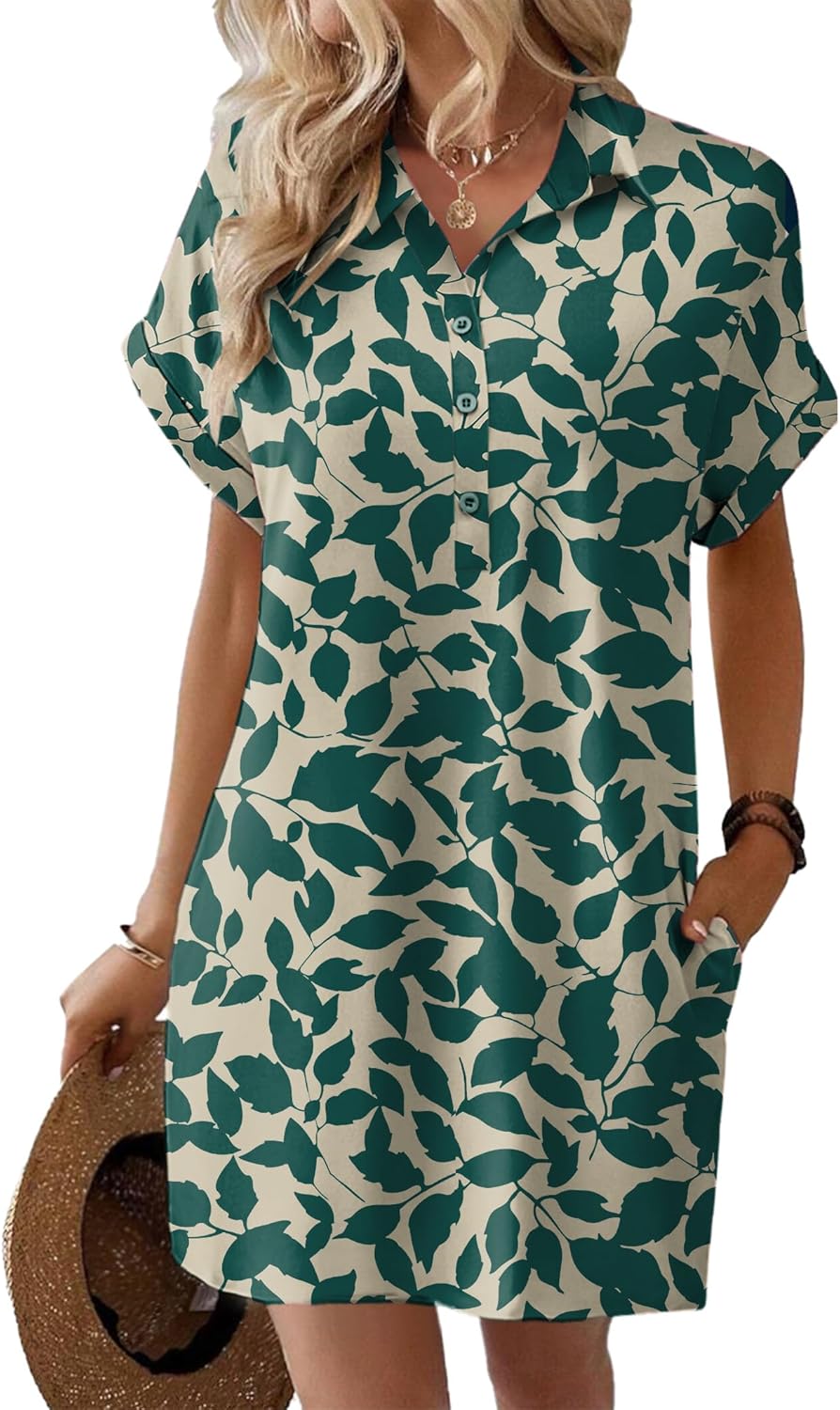 HOTOUCH Womens Summer Shirt Dress Casual Loose Floral Sundress