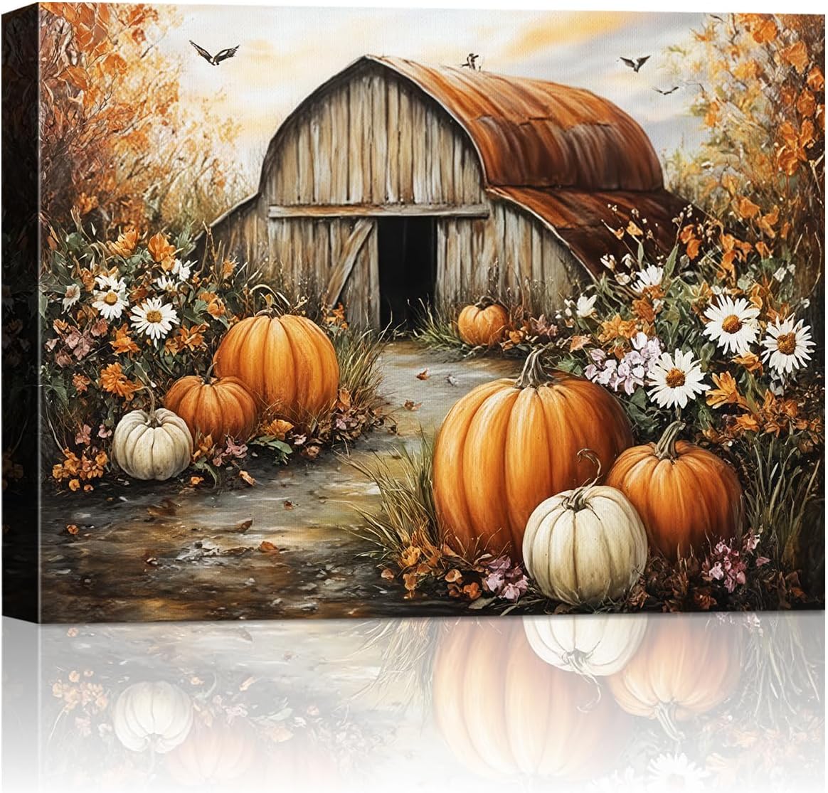 Autumn Pumpkin Barn Framed Wall Art for Cozy Fall Decor