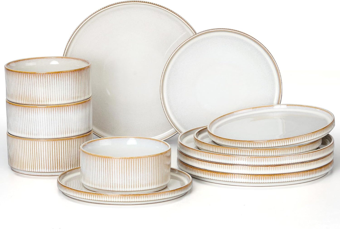 E-far 12-Piece Stoneware Dinnerware Set for Modern Dining