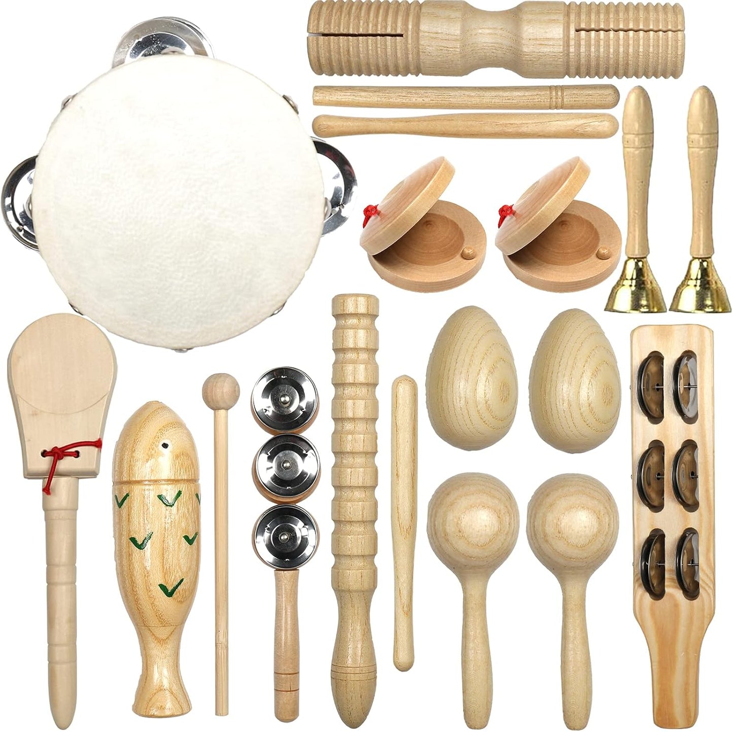 Musical Instruments Set with 15PCS Natural Wooden Percussion