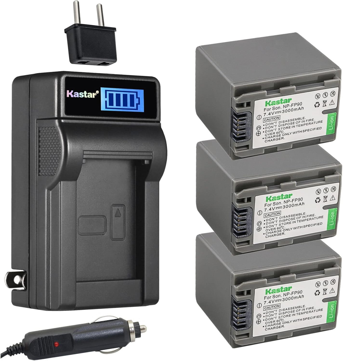 Kastar 3-Pack NP-FP90 NP-FP91 Battery and Charger for Sony