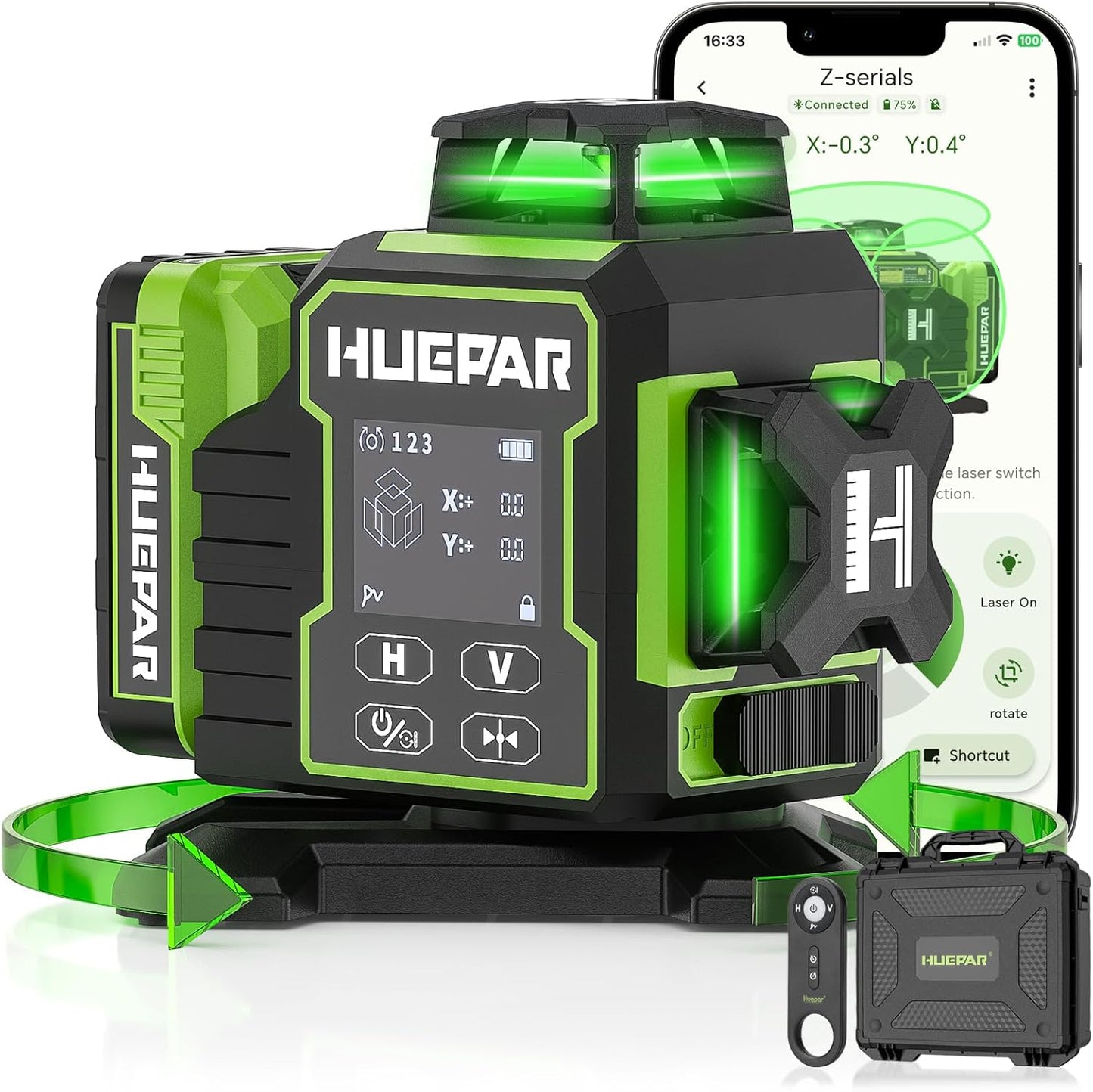 Huepar 3x360 Self Leveling Laser Level with Bluetooth Control