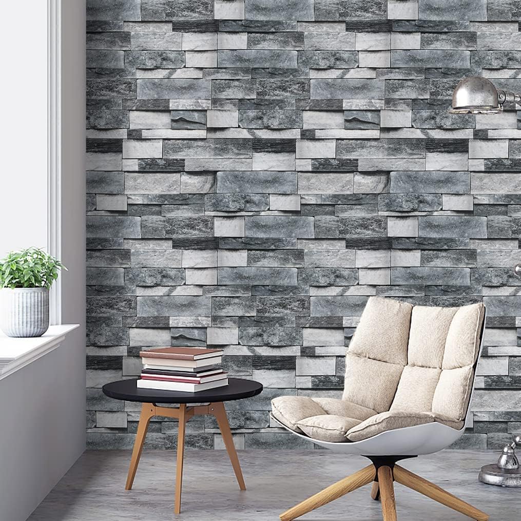 Timeet Grey Brick Wallpaper for Vintage Home Decor and More