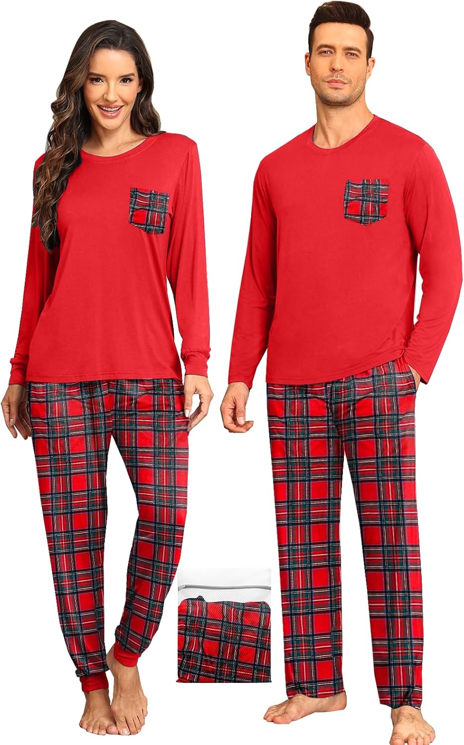 Matching Christmas Plaid Pajamas Set for Couples Long Sleeve Sleepwear