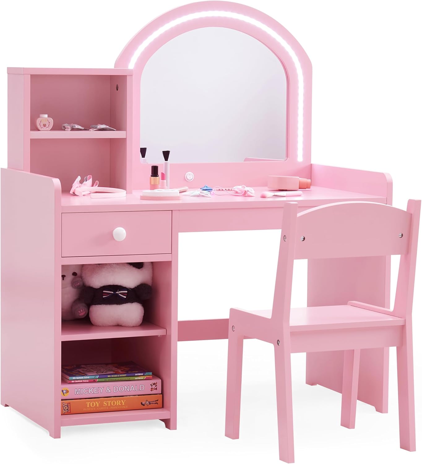 Kids Princess Vanity Set with Lighted Mirror for Little Girls