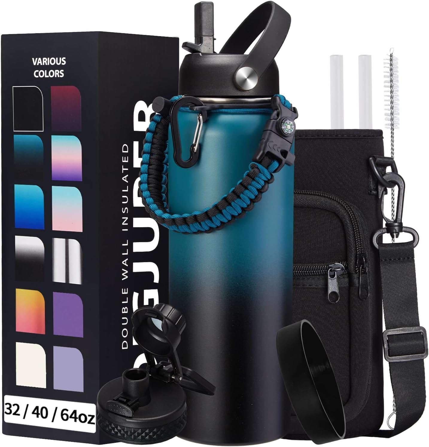 40oz Vacuum Insulated Water Bottle with Straw & Spout Lids