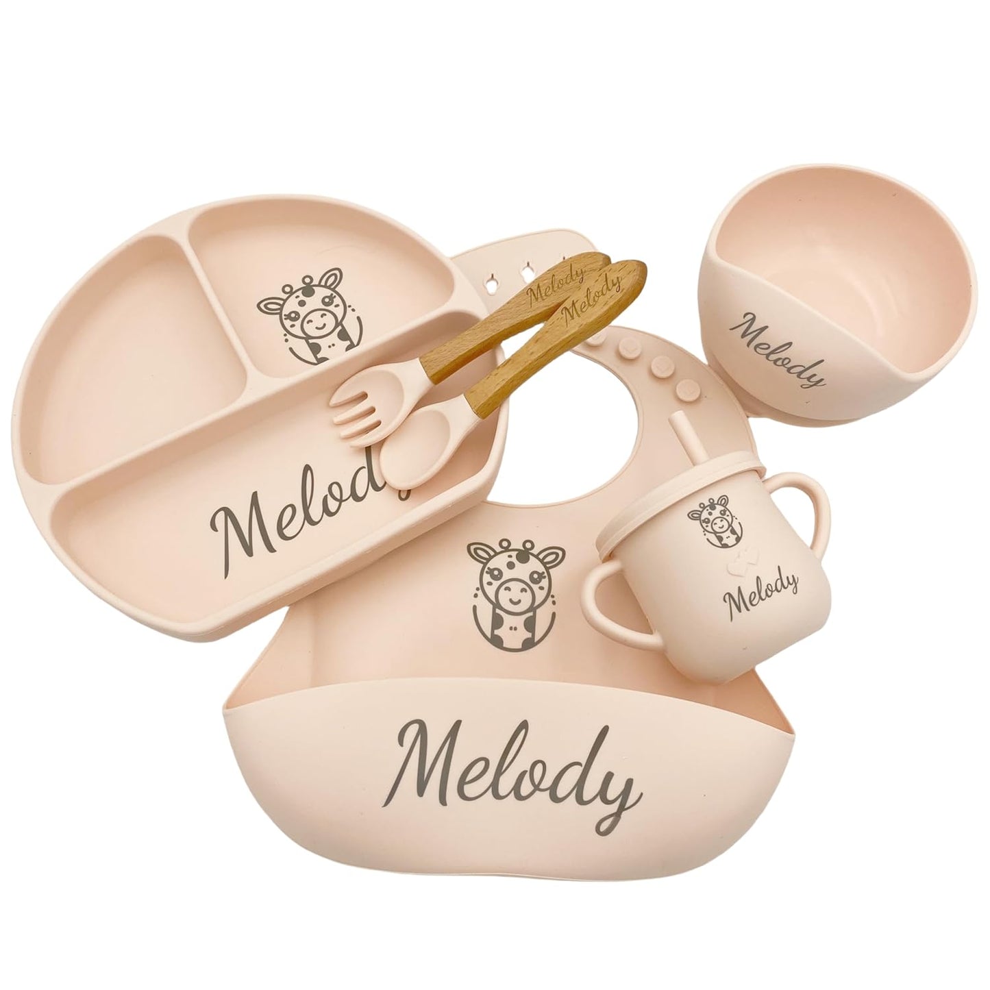 Personalized Baby Feeding Set with Silicone Bowls and Utensils