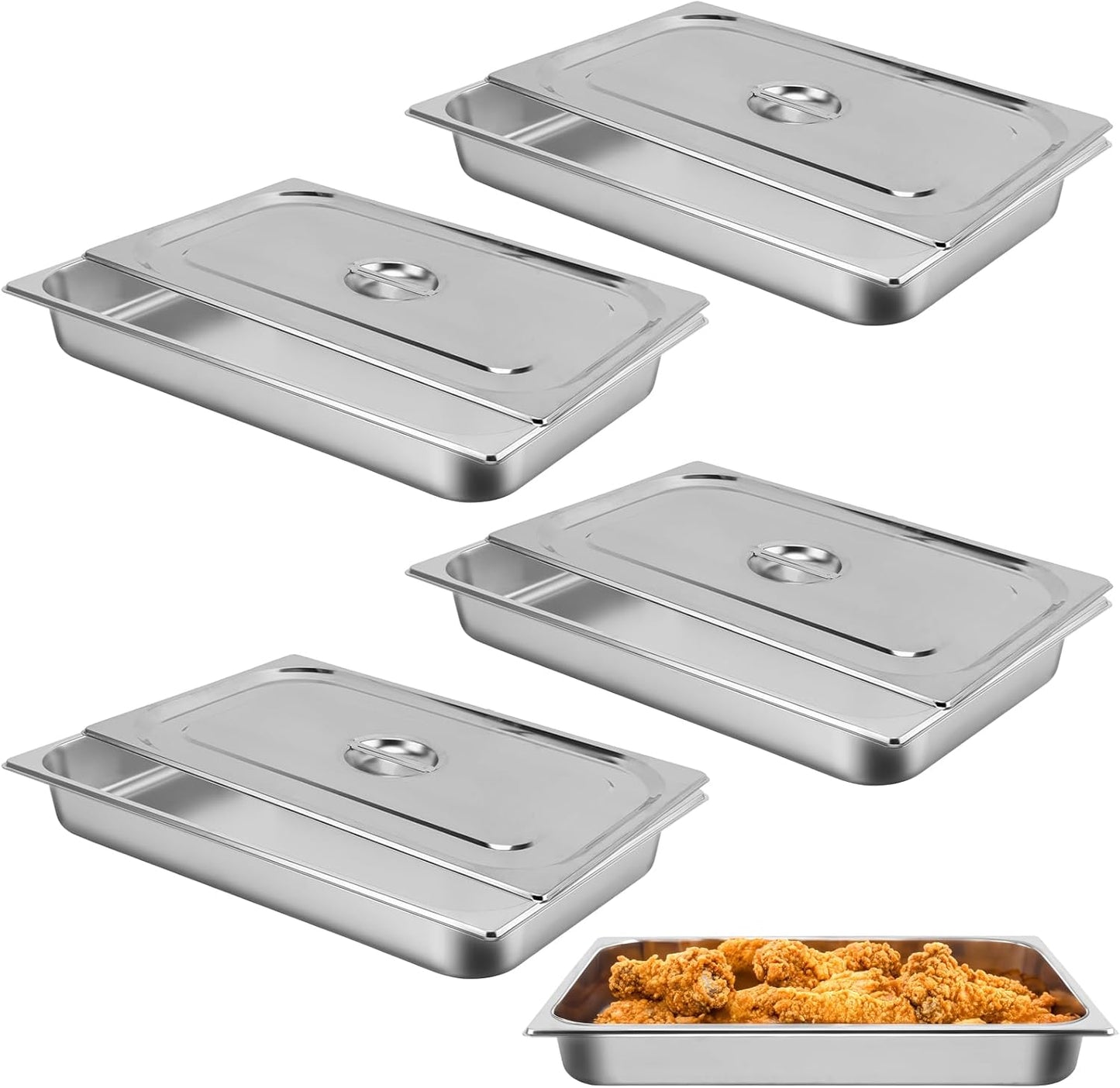 Full Size Steam Table Pan 2.5in Deep Stainless Steel with Lid
