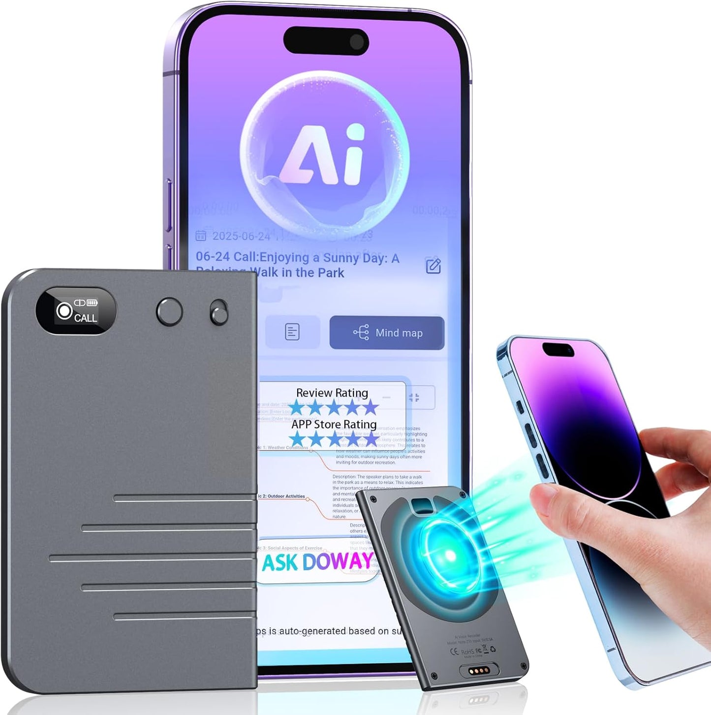 AI Voice Recorder with 64GB Memory for Meetings and Lectures