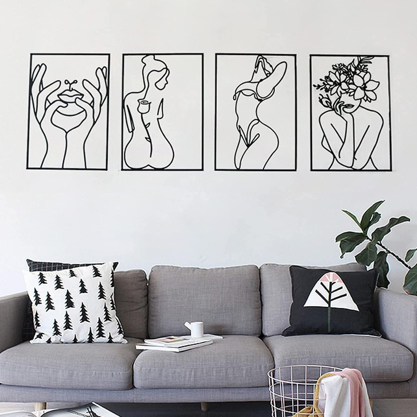 Glamativity Large 4 Pack Black Wall Art for Modern Decor