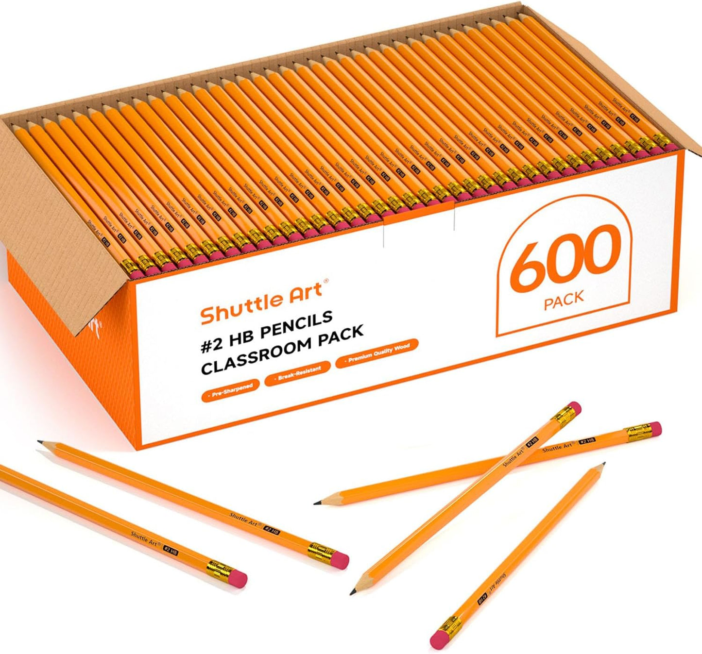 Shuttle Art Wood-Cased #2 HB Pencils - 600 Pack for Writing