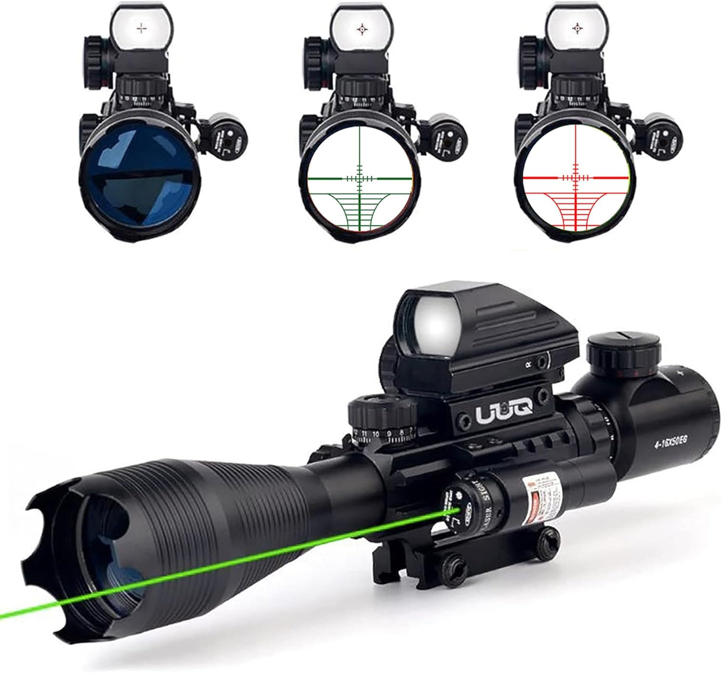 UUQ 4-16x50 Tactical Rifle Scope with Laser Sight and Dot Sight