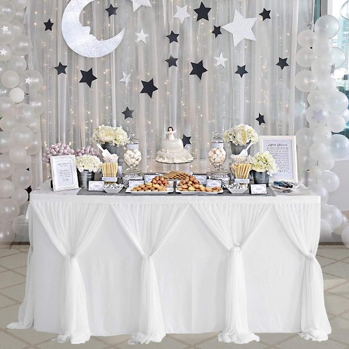 Elegant 14ft White Tulle Table Skirts for Any Occasion