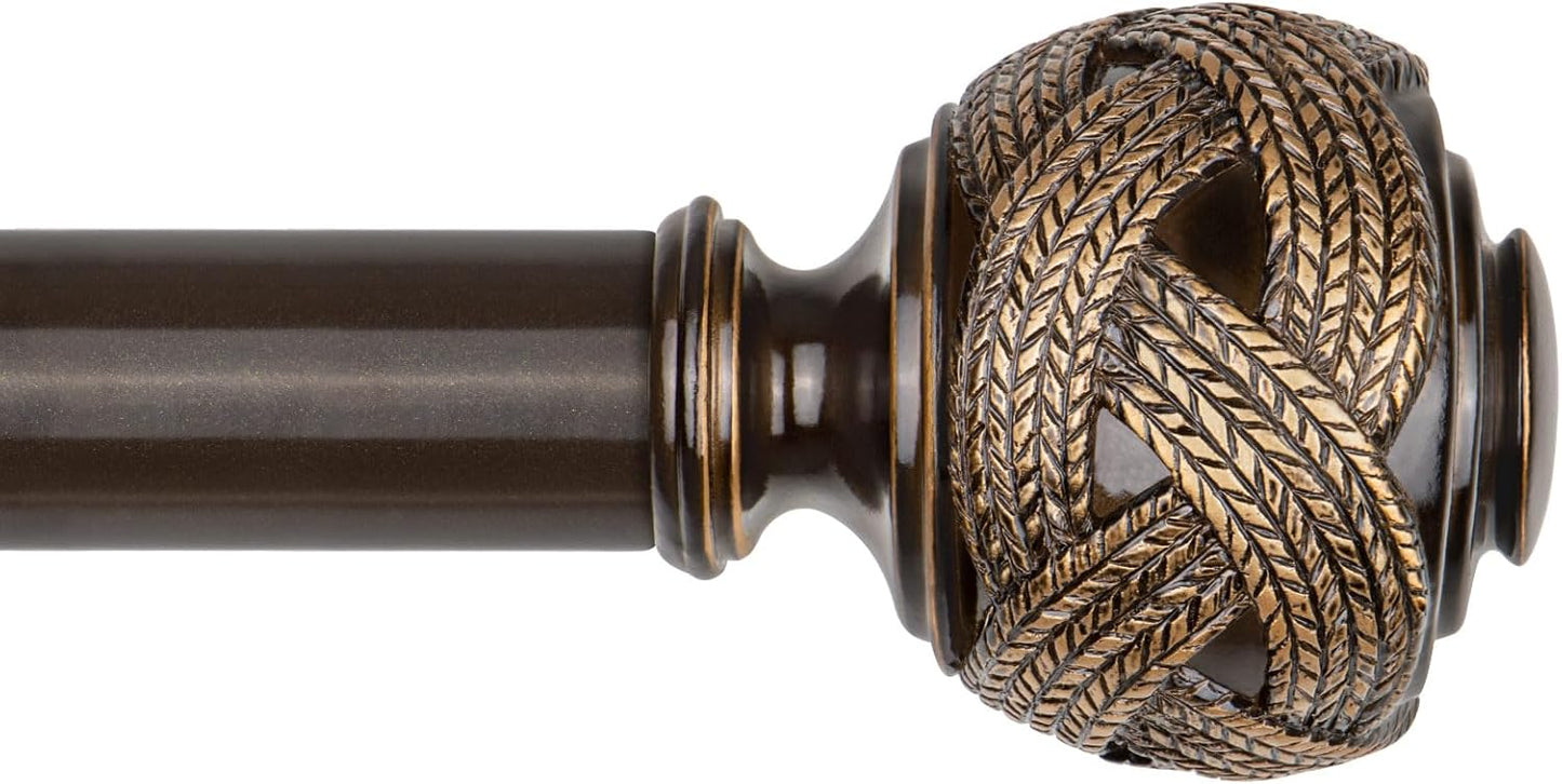 Adjustable Bronze Curtain Rod Set - Easy Fit & Style with Leaf Finials