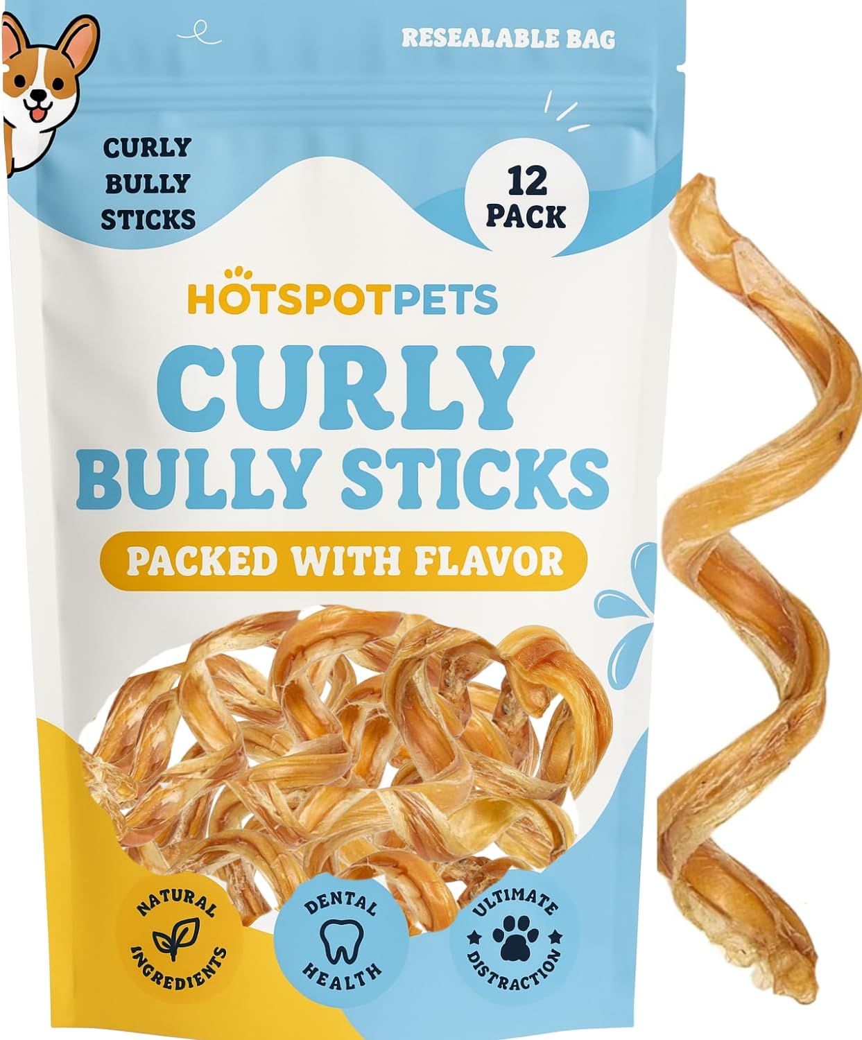 Curly Spring Bully Sticks for Dogs - Premium 6 Inch Chews