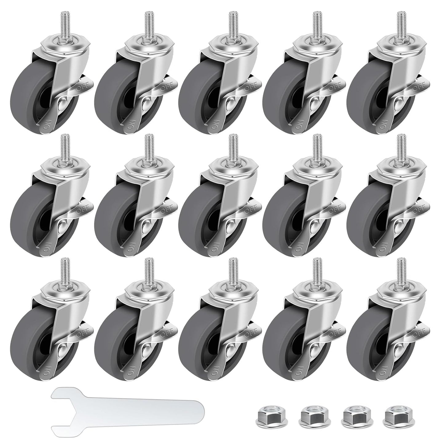 3in Locking Swivel Stem Casters Set with Brake for Heavy Duty Use