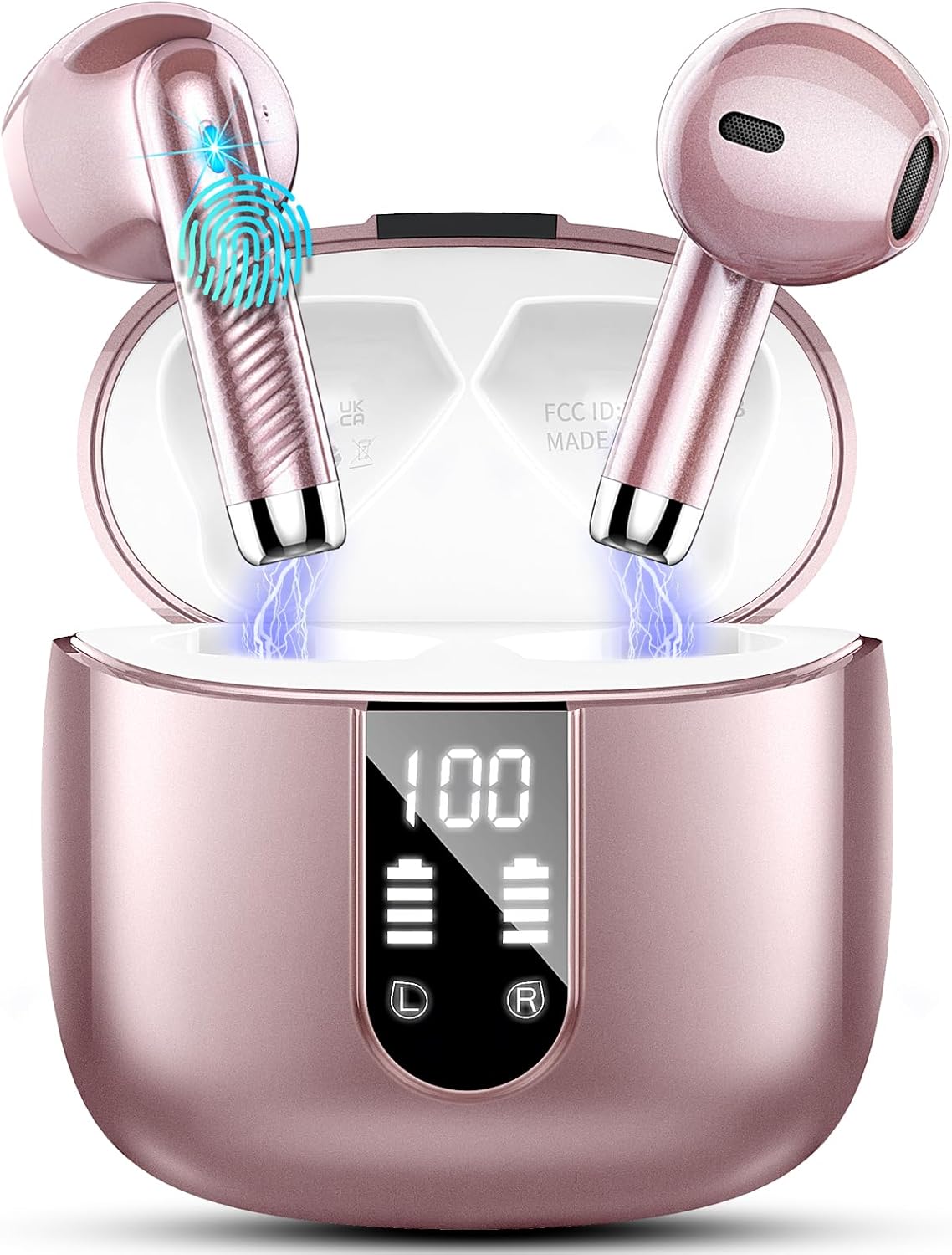 Rosegold Wireless Earbuds 40H Bass Stereo with Noise Cancelling Mic