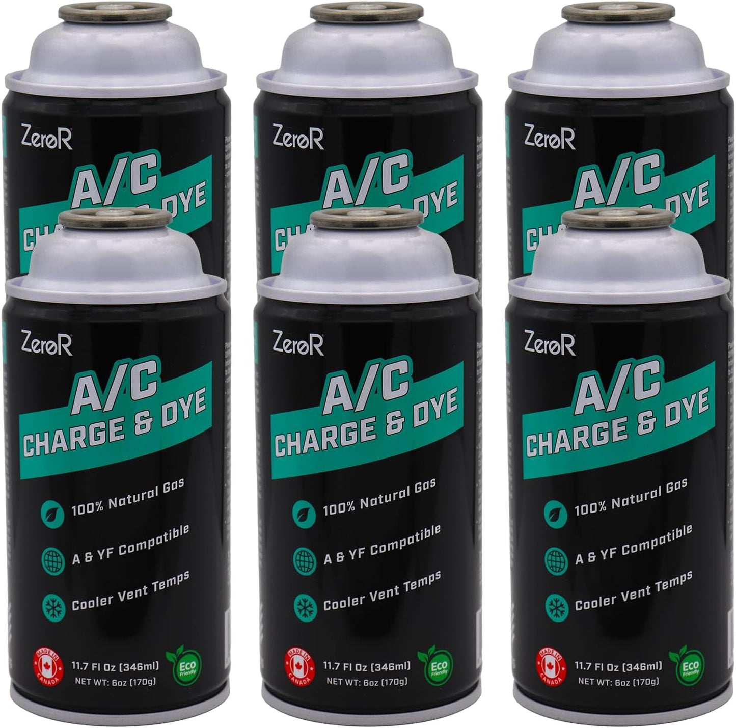 ZeroR AC Refrigerant R134a Replacement - 6 Cans for Recharging