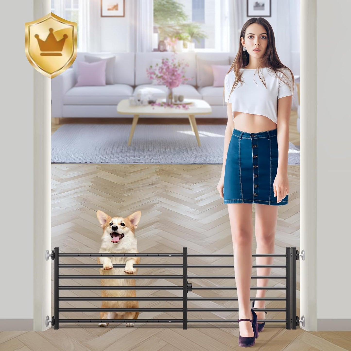 Malier Indoor Dog Gate with Door, 14ft' Tall Short Pet Gate