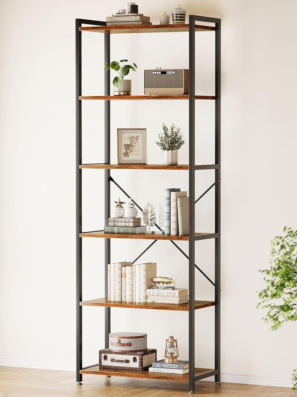Casaottima 6 Tier Tall Bookshelf for Modern Home Storage