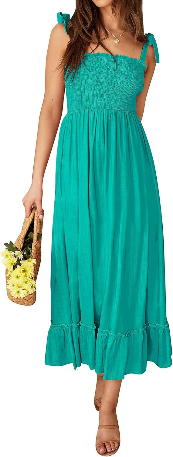 ZESICA Women's Boho Spaghetti Strap Maxi Dress for Summer Fun