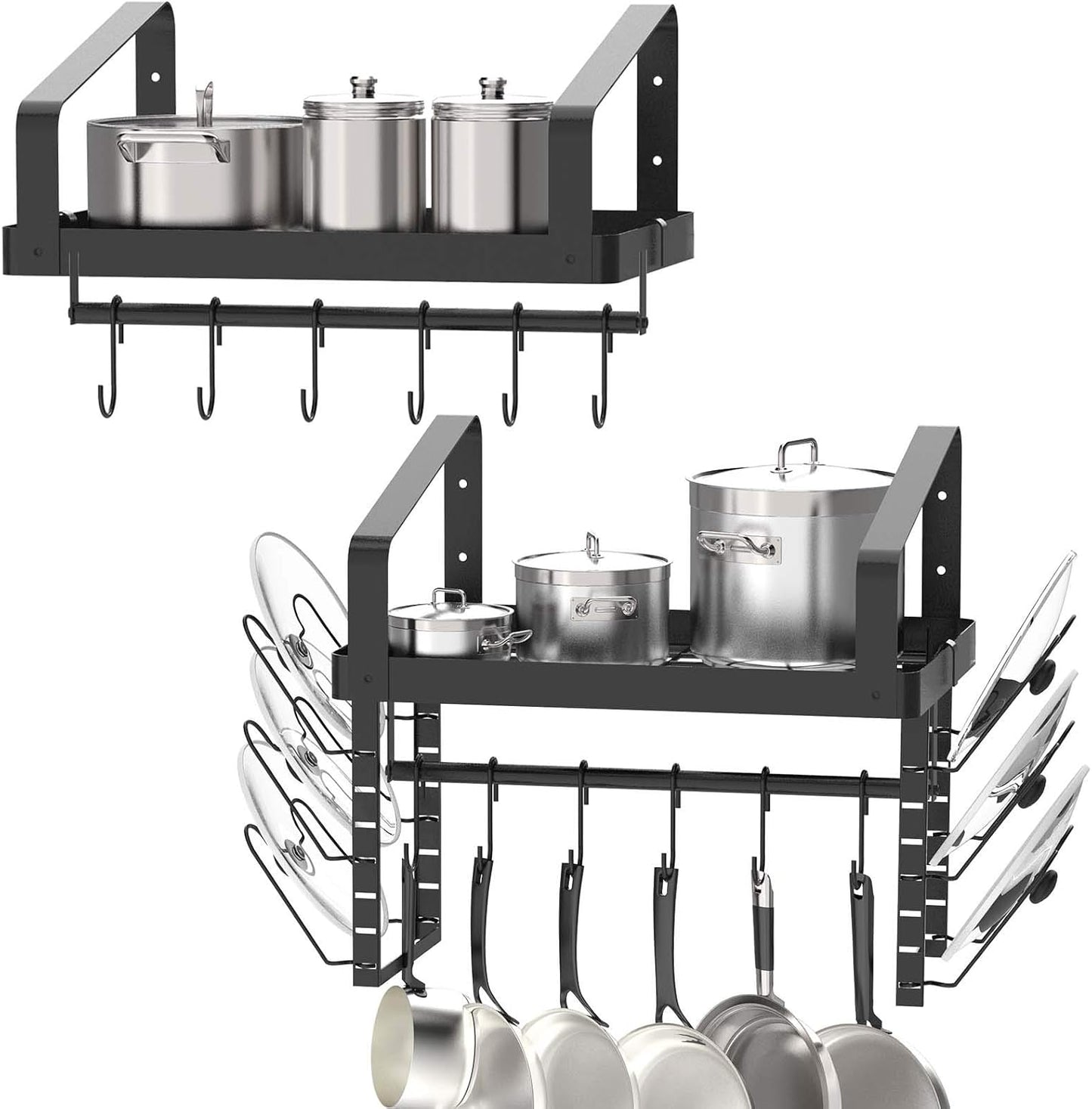 X-cosrack Wall Mounted Pot Racks Set of 2 with Hooks and Bar