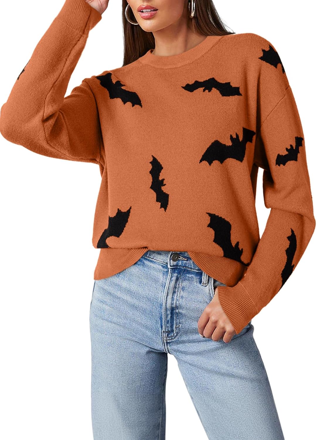 Dokotoo Casual Floral Print Cable Knit Pullover Sweater Tops