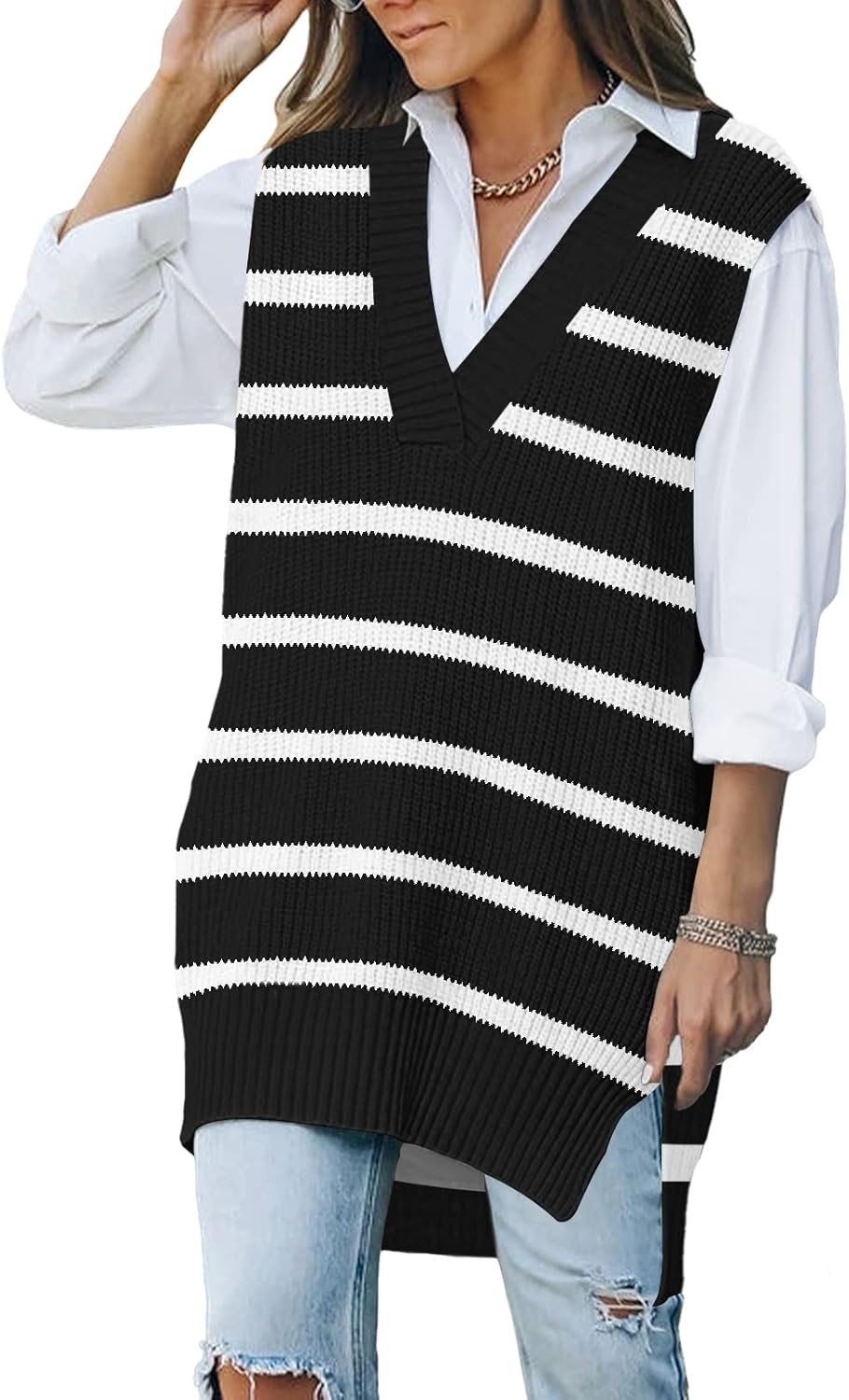 Viottiset Women's Oversized V Neck Knit Sweater Vest for Style