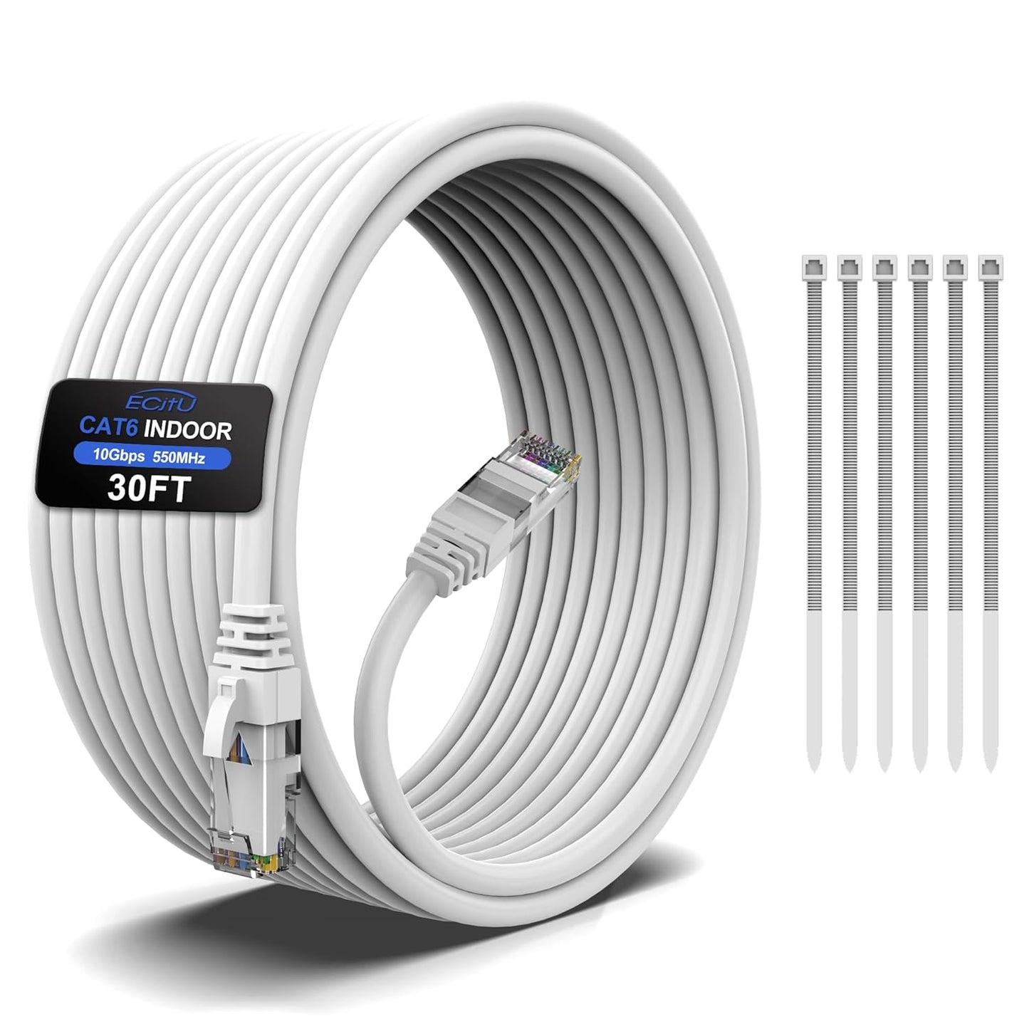 High-Speed 30FT Cat6 Ethernet Cable with Cable Ties