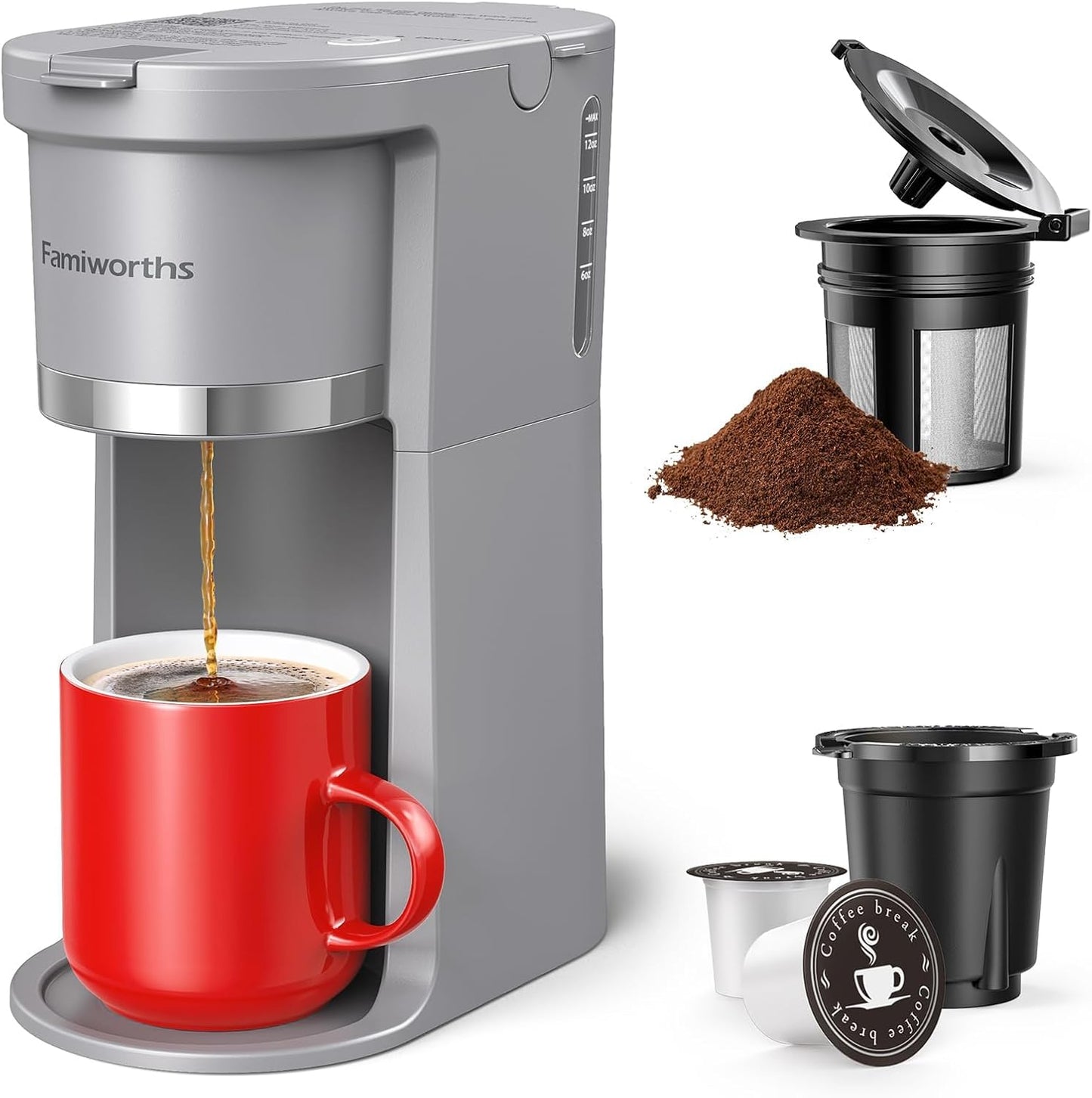 Famiworths Mini Coffee Maker: Instant Brew for K Cup & Grounds