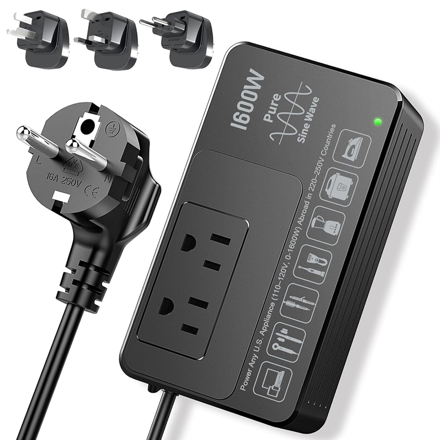 1600W 220V to 110V Voltage Converter for International Travel